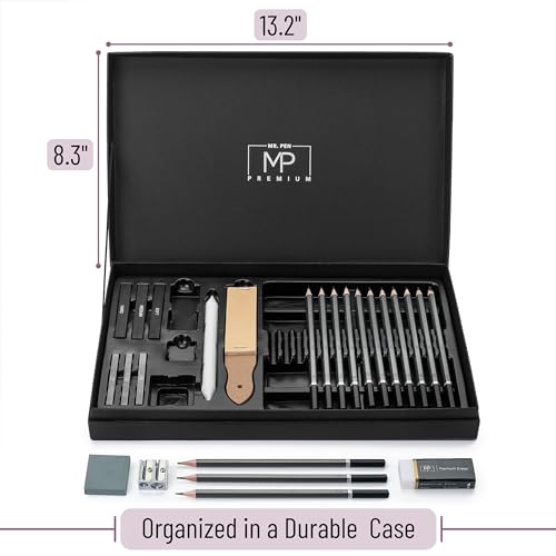 Mr. Pen- Drawing Sketching Pencil Set, 25 pcs, Graphite Pencils (10B-6H) | Graphite Sticks, Erasers, Sharpener, Blending Stump & Sandpaper Pad for Drawing, Shading & Art Projects - size: 25 pcs