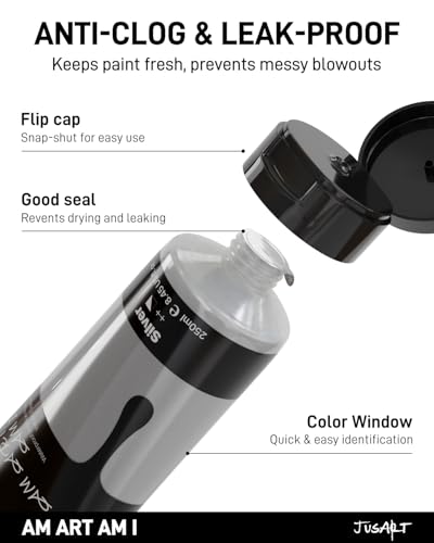 JusArt Metallic Silver Acrylic Paint, 8.45oz/250ml Large Tube, Heavy Body Rich Pigment, Non-Toxic, Non-Fading Craft Paint for Canvas Wood Metal Fabric Ceramics, Art Supplies for Adults Artists Beginner - color: Metallic Silver