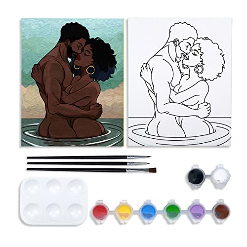 Nuberlic Canvas Painting Kit Pre Drawn Canvas for Painting for Adults Couples Paint and Sip Party Supplies Love Theme Couple DIY Date Night Activities Valentines Gift Pack of 1, 8x10 inch