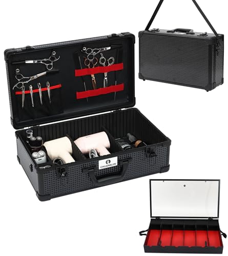 Large Barber Carrying Case, Hairdresser Tool Box Organizer Traveling Case, Portable Travel Barber Suitcase for Hair Stylist Pet Groomer Beauty Salon Makeup Artist - color: Black