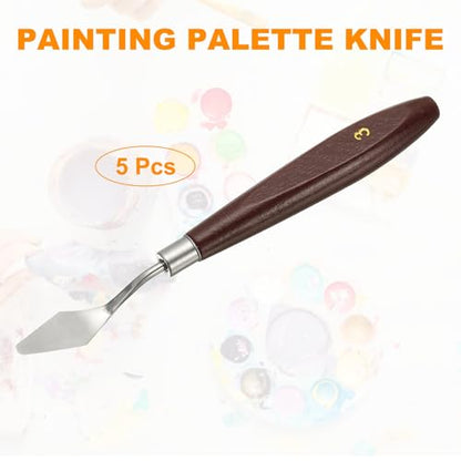 HARFINGTON 5pcs Palette Knife Painting Tool 1.5 x 0.59 Stainless Steel Art Spatula Pallet Knives Scrapers Tools with Beech Wood Handle for Acrylic Oil Canvas Mixing Spreading, Red/Silver - size: 1.5" x 0.59"