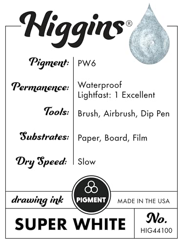 Higgins Super White Pigmented Drawing Ink - for Artists and Students - 1 oz. Glass Bottle (HIG44100) - color: Super White