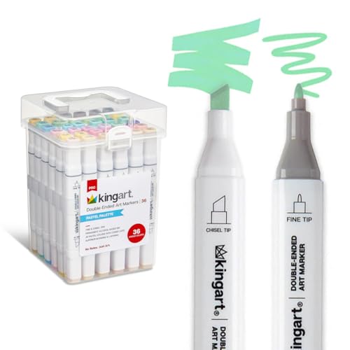KINGART Double-Ended Art Markers, Fine Point & Chisel Tip, Alcohol-Based, 36 Pastel Colors, Professional Drawing Markers for Illustrations & Artwork, Blendable - color: Pastel