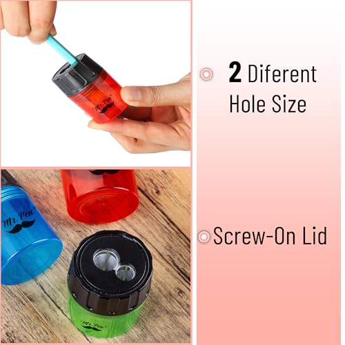 Mr. Pen- Pencil Sharpeners Manual, 6 Pack, Dual Hole | Colorful Handheld Pencil Sharpener, Compatible with Standard and Jumbo Pencils, Screw-On Lid, Stainless Steel Blade - color: Green, Yellow, Blue, Pink, Black, Red, size: 6 Pack