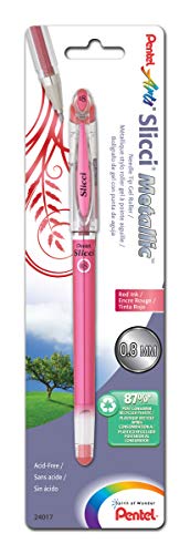 Pentel Arts Slicci Metallic 0.8 mm Needle Tip Gel Pen, Metallic Red Ink, 1 Pack (BG208BPMB) - color: Red, size: 1 Count (Pack of 1), style: 0.8mm