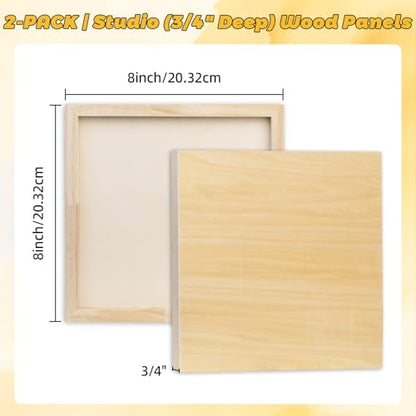 2 Pack 8x8 Basswood Wood Canvas Panels – Studio 3/4'' Deep Cradle Wood Art Boards for Pouring Art, Crafts, Oil & Resin Art - Sturdy Wood Painting Boards for Artists and DIY Crafters - size: 8x8" - 2Pack