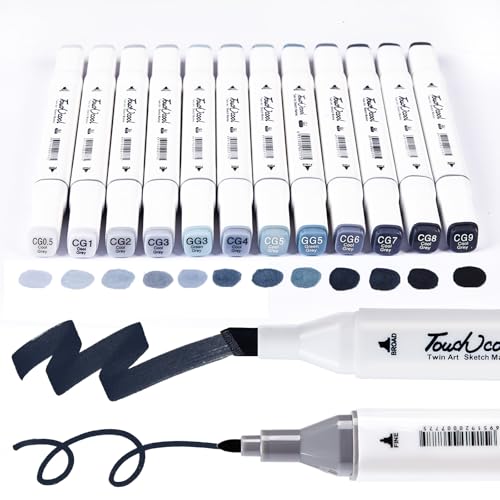 12Pcs Alcohol Markers Pure Color Series,Chisel & Fine Dual Tip Art Solid Color Markers Set for Adults Beginner Drawing Sketching Illustration (Cold Gray) - color: Cold Gray