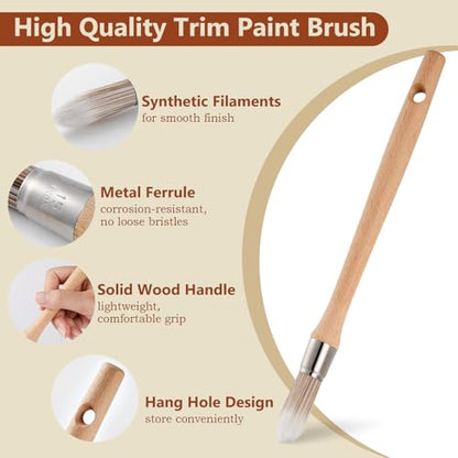 Trim Paint Brush, 0.6 Inch, 3 Pack, Small Paint Brushes for Walls, Touch Up, Trim Painting Tool for Detail Areas and Corners, Round Paint Brushes, Trim Brushes for Painting House Wall Edges - size: 0.6 Inch Round, 3 Pack