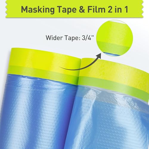 Tangibay Pre-Taped Masking Film for Painting - 44" x 66' Painters Plastic Sheeting with Automotive Paint Tape and Drape for Covering Cars, Walls, Windows and Furniture Protection (4 Rolls) - size: 4 Rolls: 44"