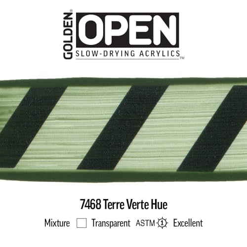 GOLDEN OPEN Slow-Drying Acrylics, Terre Verte Hue, 2 fl oz. tube, Professional Acrylic Paint, Transparent - color: Terre Verte Hue, size: 2 Fl Oz (Pack of 1)