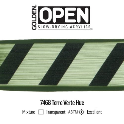 GOLDEN OPEN Slow-Drying Acrylics, Terre Verte Hue, 2 fl oz. tube, Professional Acrylic Paint, Transparent - color: Terre Verte Hue, size: 2 Fl Oz (Pack of 1)