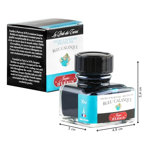 Jacques Herbin 13014T - 30ml Bottle of Ink for Fountain Pens and Rollerball Pens - Bleu Calanque - color: Turquoise, size: 1 fl oz