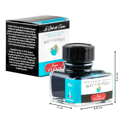 Jacques Herbin 13014T - 30ml Bottle of Ink for Fountain Pens and Rollerball Pens - Bleu Calanque - color: Turquoise, size: 1 fl oz