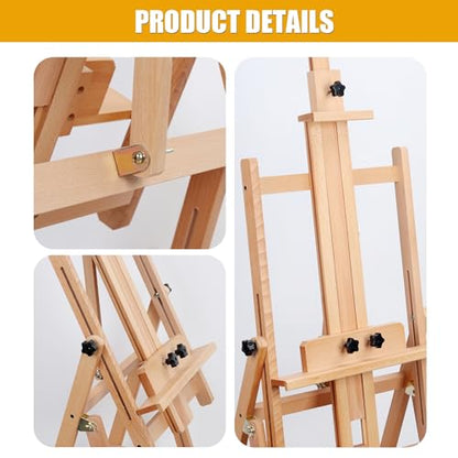 YOXIER Easel for Painting,Art Easel,H Frame Easel Multi-Function Studio Easel Solid Beech,All Media Adjustable Beech Wood Studio Easel,Movable and Tilting Flat Available, Holds Canvas Art up to 54" W