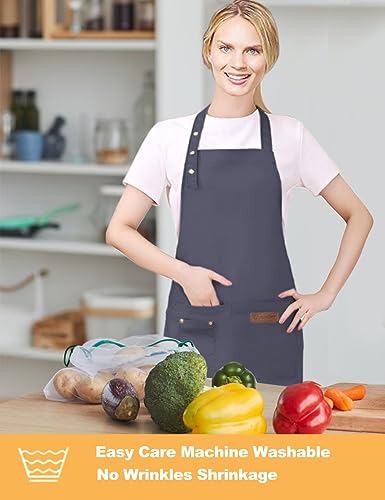 Kitchen Cooking Apron for Women Men with Big Pockets Canvas Waterproof Aprons for Server Pottery Artist Chef Apron - color: Grey