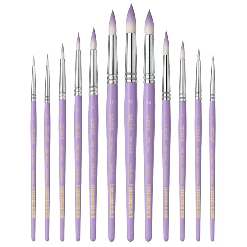 Professional Watercolor Paint Brush Set, 12 Pcs Round Artist Paint Brushes for Watercolor, Oil, Gouache and Acrylic Painting, Purple Handle - color: Purple, size: Round