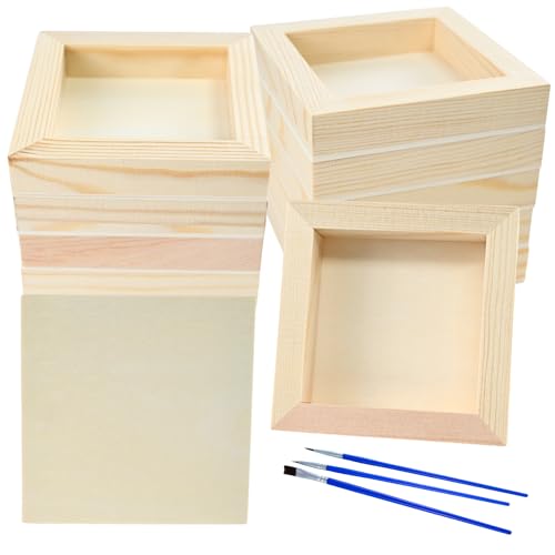 10 Pack 4 x 4 Inch Unfinished Wood Canvas Wooden Canvas Panels Wood Cradled Painting Panel Boards for Painting,Pouring,Arts and DIY Crafts Use with,Oils,Acrylics and More