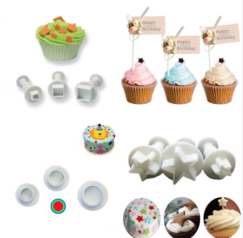20 Pcs Cookie Cutters,Fondant Cake Cookie Plunger Cutter,Mini Plastic Biscuit Plunger Fondant Decorating Mold Heart Square Oval Circular Star Hexagon Cutters - color: Cookie Cutter