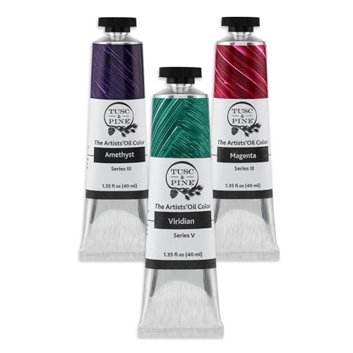Tusc & Pine Artist Oil Paint - 40 ml Set of 3 - Assorted Jewel Tone Colors - Non-Yellowing, Creamy Consistency, Max Pigment Load, Small Batch Milled Oil Paints Developed for Professional Artists - color: Jewel Tone, size: 1 Count (Pack of 3)