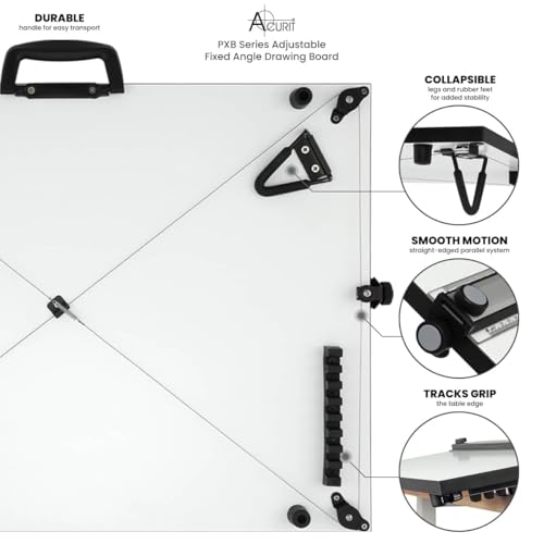 Acurit PXB 16” x 21” Drawing Board & Travel Bag for Artists & Designers - Portable Workspace for Drawing, Sketching, Drafting, Painting - Fixed Angled Laminated Surface w/Ruler & Parallel Motion Bar - size: 16x21"