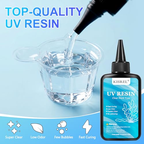 KISREL UV Resin Jewelry Making Kit, 200g Crystal Clear Resin with Light and Molds, DIY Jewelry Making Kit, Resina Starter Kit for Keychain and Earring - size: UV200g+8Lamp Beads