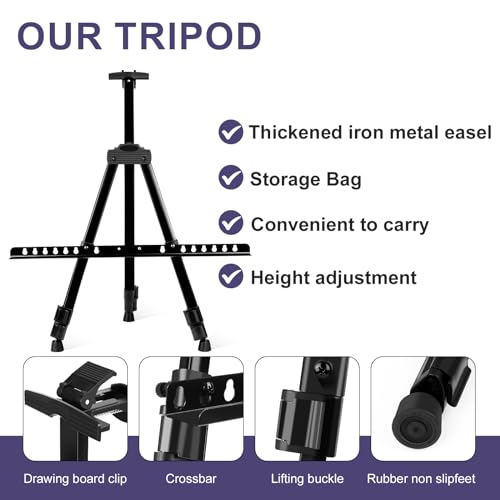 AROIC 4 Pack Painting Display Easel Stand Portable Adjustable Metal Tripod Artist Canvases Height from20to66Inch Extra Sturdy forTable-Top/Floor Painting, Drawingand Displaying,Black with4Storage Bag - style: 4P