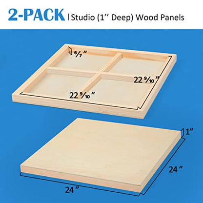 Falling in Art Unfinished Birch Wood Panels Kit for Painting, Wooden Canvas 2 Pack of 24”x24” Studio 1” Deep, Cradle Boards for Pouring, Art, Crafts, Burning and More - size: 24*24 2-pack