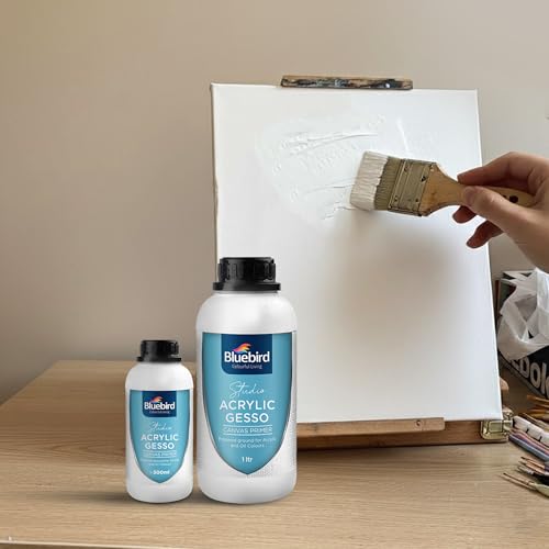 BLUEBIRD Studio Acrylic Gesso - Liquid Gesso Primer for Arylic Painting, Surface Prep Medium (White, 16.9 Fl Oz) - color: White, size: 16.9 Fl Oz (Pack of 1)