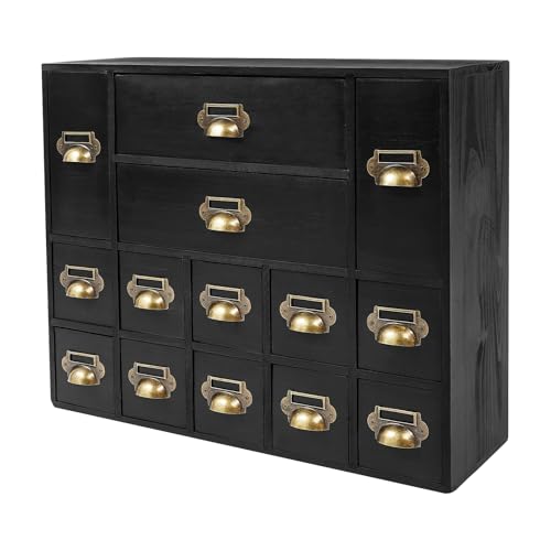 Desk Drawer Organizer | 14 Drawers Apothecary Cabinet | Apothecary Supplies Vintage Chests | Desktop Chest Drawer | Wooden Desk Drawer Organizer for Tea Collection, Stationery (Black-14 Drawers) - color: Black-14 Drawers