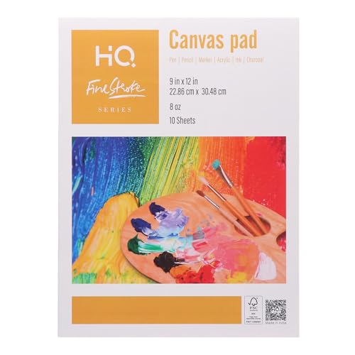 HQ Finestroke Canvas Pad, 9 x 12 Inches, 100% Cotton 8 oz Canvas Sheets, 10 Sheets, Acrylic and Oil Painting Pad