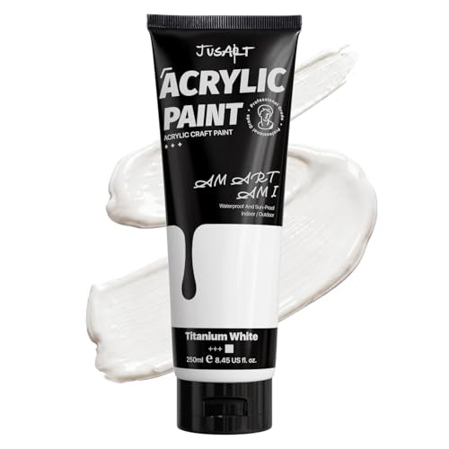JusArt Titanium White Acrylic Paint, 8.45oz/250ml Large Tube, Heavy Body | High Pigment, Non-Toxic, Non-Fading, Canvas/Wood/Metal/Fabric/Ceramics, for Artists & Adults - color: Titanium White