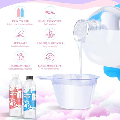 Liquid Silicone for Taba Squishy Kit - 18oz Super Soft Silicone Rubber Squishy Maker, Fast Cure Squishy Making Kit with Cat Paw, Bear Mold, Creative Stress Relieving Gift for Beginners, DIY Enthusiast - color: 250+250