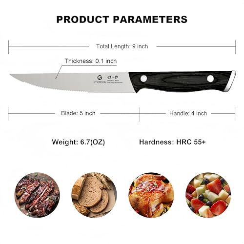imarku Japanese Steak Knives, Steak Knives Set of 8,Stainless Steel Serrated Steak Knife,Steak Knife with Pakkawood Ergonomic Handle,Gift for Men and Women - color: Silver Black