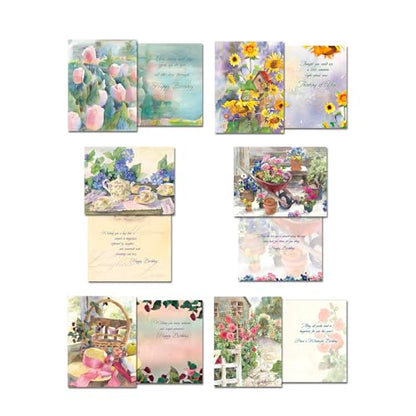Leanin' Tree The Art of Judy Buswell Floral Greeting Variety for Birthday Cards and Birthday Card Messages, Garden Watercolor All Occasion Set of 20, Includes Cards for All Occasions