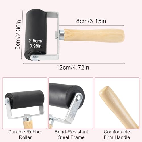 Jieting 18 PCS Linoleum Blocks for Printmaking, 4 x 6 Inch 1/4 Inch Thick Pink Rubber Carving Blocks for Stamp Carving with 12 Carving Pens and Ink Brayer Roller for DIY Linocut Art Projects