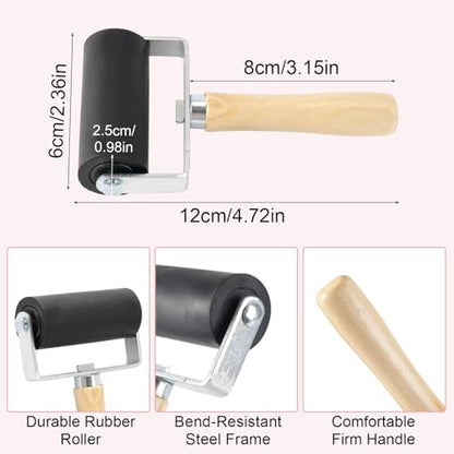 Jieting 18 PCS Linoleum Blocks for Printmaking, 4 x 6 Inch 1/4 Inch Thick Pink Rubber Carving Blocks for Stamp Carving with 12 Carving Pens and Ink Brayer Roller for DIY Linocut Art Projects