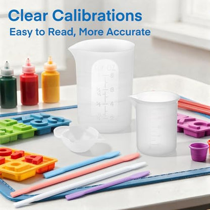 Gartful 16PCS Silicone Measuring Cups Set, Resin Casting DIY Tool Kit, 2PCS 250ml Large Pouring Cups, 4PCS 100ml Reusable Measurements Cups, 4pcs Mixing Cups, 2PCS Large and 4 Smaller Stir Sticks - size: Large-250ml*2+100ml*4+mini size*4+stir stick*6
