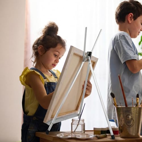Zonon 6 Pcs Aluminum 15'' to 21'' Tabletop Display Easel for Painting Adjustable Folding Table Stand with Extension Arms Rubber Feet for Whiteboard Canvas Poster Sign Picture Artist(Silver) - color: Silver