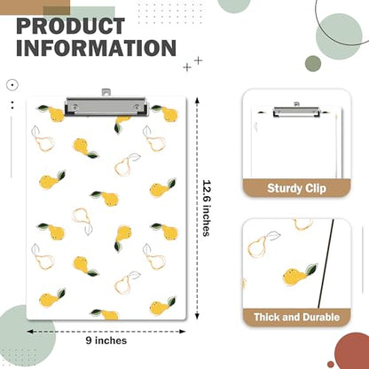 Cute Clipboard, Yellow Pear ClipBoards with Low Profile Clip for Teachers Nurses Students, Fashion ClipBoards Suitable for School Office, 12.6 x 9 Inch Size - C04 - style: Pear