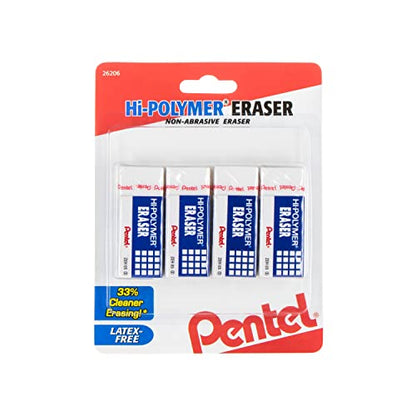 Pentel Hi-Polymer Block Eraser Small White, Pack of 4 (ZEH05BP4) - size: 4 Count (Pack of 1)