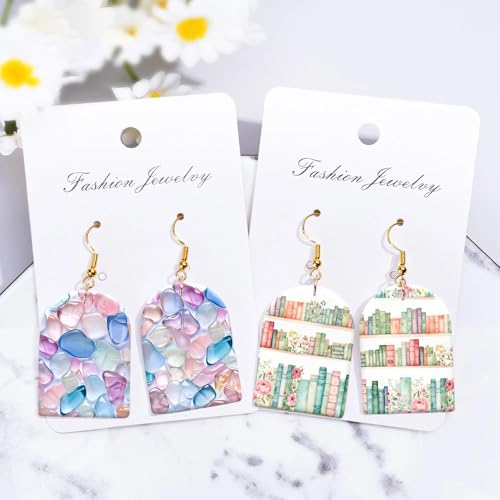 Polymer Clay Transfer Paper, 20 Pcs 4 Design Floral Hearts Bookshelf Pattern Shape Water Soluble Transfer Sheet for Polymer Clay Earrings Jewelry Making Disposable Stickers DIY Crafts 5.82X3.93 in - color: 4 Pattern Sets