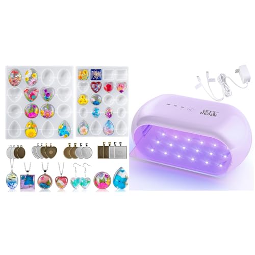 Bundle Set of UV Light Purple and Cabochon Gems Resin Molds, 36 Cavities Thicker&Shiny UV Resin Molds Jewelry with 16 pcs Pendant Trays, Epoxy Molds forPendant,Earrings