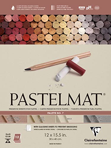 Clairefontaine Pastelmat Glued Pad - Palette No. 7 - (12 x 15 3/4 Inches) 30 x 40 cm - 360g - 12 Sheets - Sanguine Red, Sand, Beige, Dark Grey - color: Sanguine Red, Sand, Beige, Dark Grey, size: 30 x 40 CM