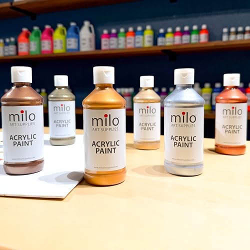 milo Metallic Acrylic Paint Set of 6 Colors | 4 oz Bottles | Student Metallic Colors Acrylics Painting Pack | Made in the USA | Non-Toxic Arts & Crafts Paints for Artists & Hobby Painters - style: Metallic Set 6 x 4 oz