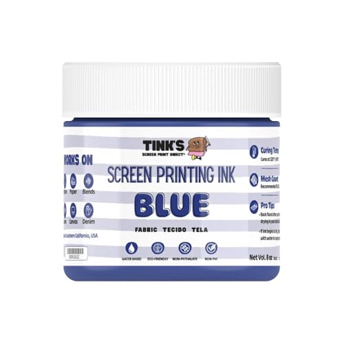 Tinks Screen Printing Ink - Blue - 8oz Water-Based Fabric Ink - Screen Printing, Stenciling, Tote Bags & Fabric Stamping - Non-Toxic, No Harsh Fumes, Soap & Water Cleanup - Made in California - color: Blue