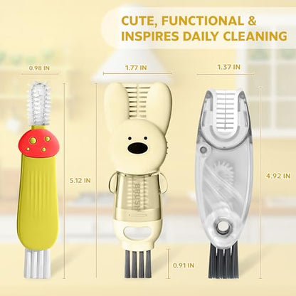 Cup Lid Cleaning Brush, Multifunctional Set with 3 in 1 Lid Cleaner and Two 4 in 1 Cup Lid Cleaning Brushes, Cleaning Brush Tool for Bottles, Straws, Tumblers, Travel Mug Caps, Portable Kit (Yellow) - color: Yellow