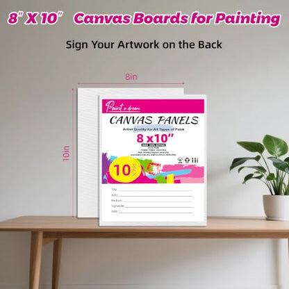 10 Pack 8x10 Canvas Panels for Acrylics & Oils, 100% Cotton, Triple Primed, Acid-Free & Non-Toxic, No Warp, Lightweight Art Boards for Home Decor, Classroom, Gifts, Ideal for Kids, Adults & Artists - size: 8x10" - 10Pack