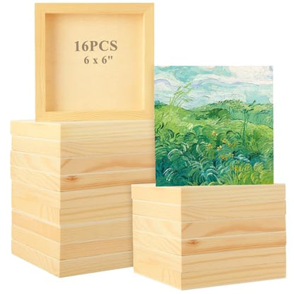 16 Pcs Unfinished Wood Picture Frames, 5.9 x 5.9 in Square DIY Deep Frames, Natural Wooden Frame Blanks for Crafts, Painting, Wall Decor and Gift Projects