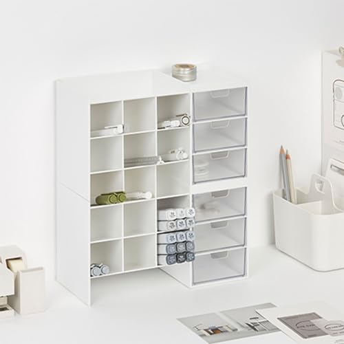 Stacking Marker 6-grid Inclined Pen Slots Large Capacity Desk Marker Storage Holder With 3 Drawers - color: Double layer