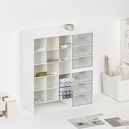 Stacking Marker 6-grid Inclined Pen Slots Large Capacity Desk Marker Storage Holder With 3 Drawers - color: Double layer